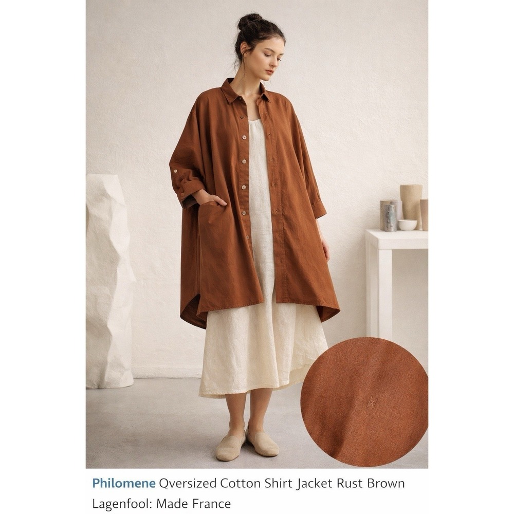 Philomene Oversized Cotton Shirt Jacket Rust Brown Lagenlook France Designer